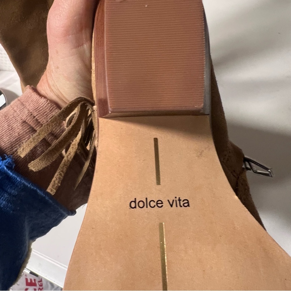 Dolce Vita Tan Suede Fringe Heeled Boots - Picture 2 of 9
